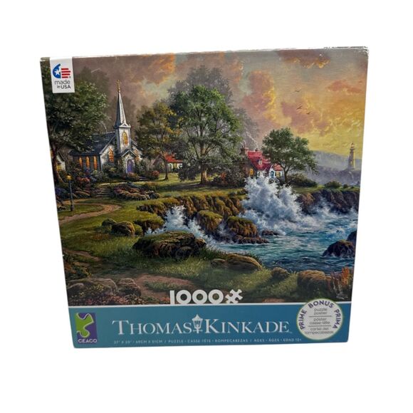 1000 Piece Jigsaw Puzzle Seaside Haven NEW Thomas Kinkade - Picture 1 of 3